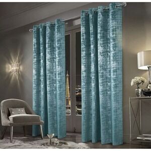 always4u Soft Velvet Curtains 95" Luxury Bedroom Curtains Turquoise Teal Silver